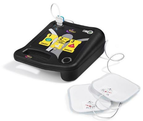 Defibrillatore semiautomatico Life-Point Pro AED con accessori e borsa.